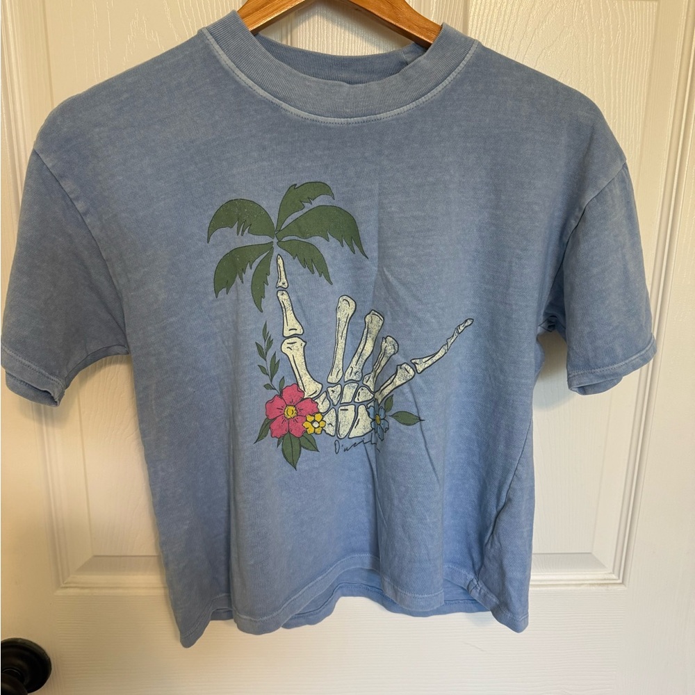 O'Neill Blue Short Sleeve Tee with Tropical Graphic